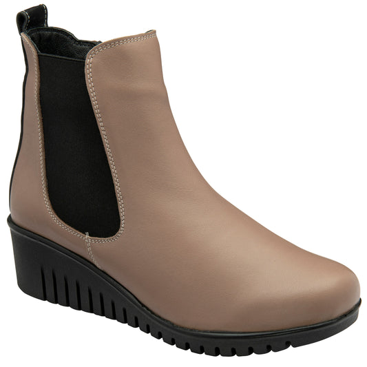 Lotus Boot Dresden Leather Ankle boot with wedge sole elasticated sides and zip CLAY DRESDEN
