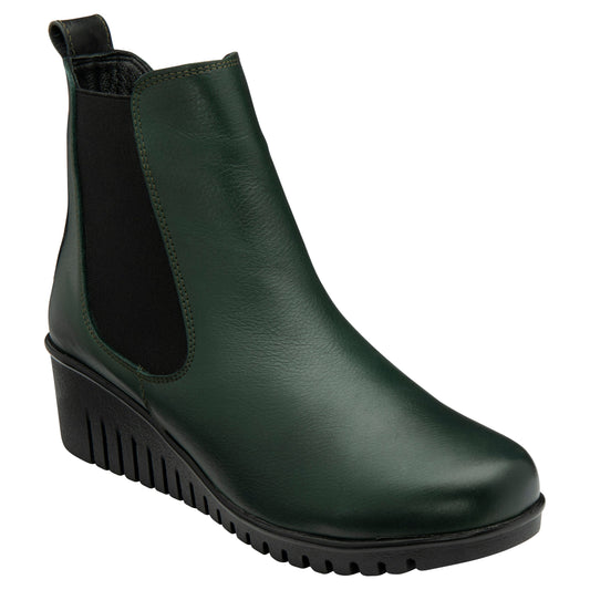 Lotus Boot Dresden Leather Ankle boot with wedge sole elasticated sides and zip GREEN DRESDEN