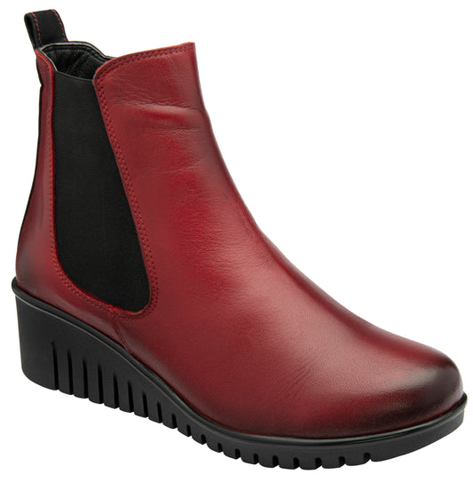 Lotus Boot Dresden Leather Ankle boot with wedge sole elasticated sides and zip RED DRESDEN