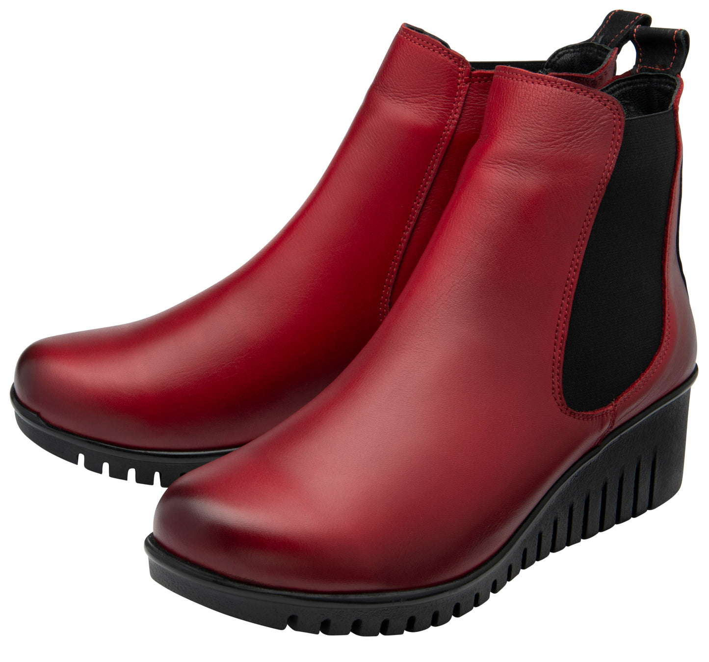 Lotus Boot Dresden Leather Ankle boot with wedge sole elasticated sides and zip RED DRESDEN