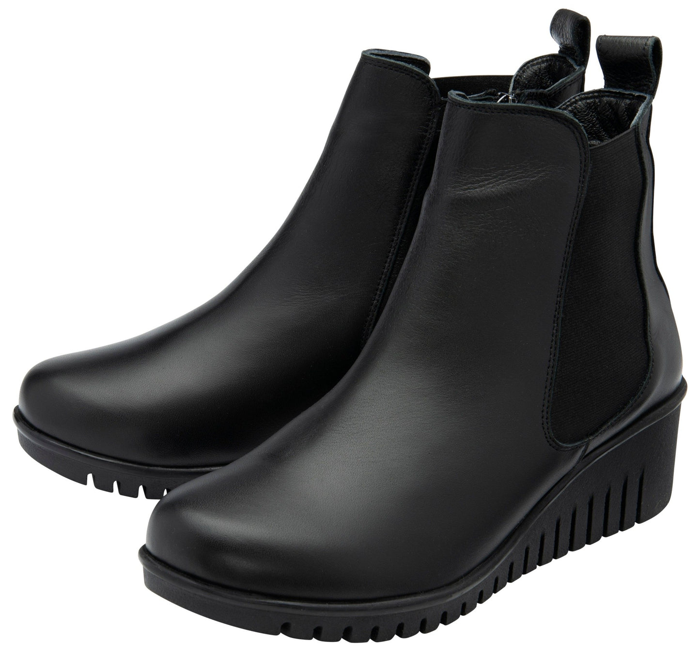 Lotus Boot Dresden Leather Ankle boot with wedge sole elasticated sides and zip BLACK DRESDEN
