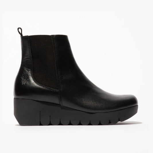 Fly London Vaze BLACK Soft Leather Wedge Heel Chelsea Boot
