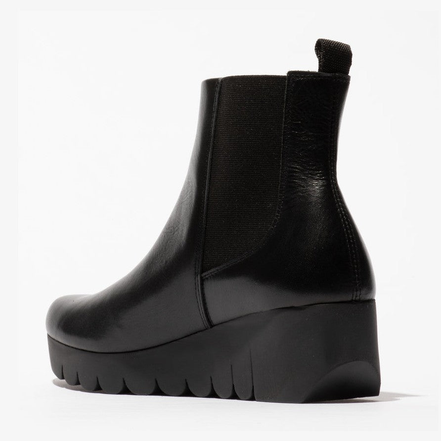 Fly London Vaze BLACK Soft Leather Wedge Heel Chelsea Boot