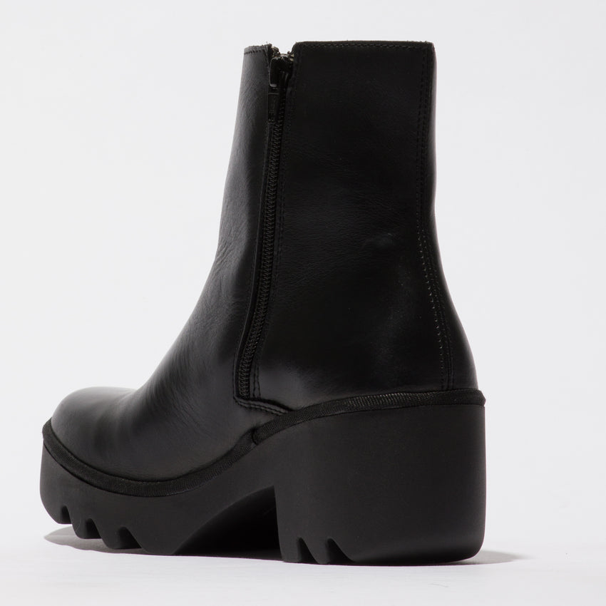 Fly London Toor Chunky Sole Zip Ankle Boot BLACK