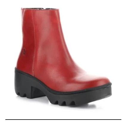 Fly London Toor Leather Chunky Sole Zip Ankle Boot TOOR RED