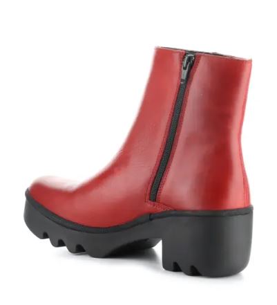 Fly London Toor Leather Chunky Sole Zip Ankle Boot TOOR RED