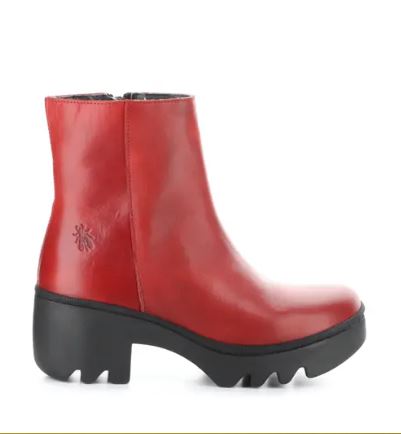 Fly London Toor Leather Chunky Sole Zip Ankle Boot TOOR RED