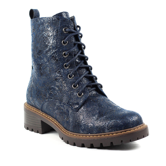 Lunar Roseville NAVY Floral Lace up Ankle Boot with Zip GLB111 BL