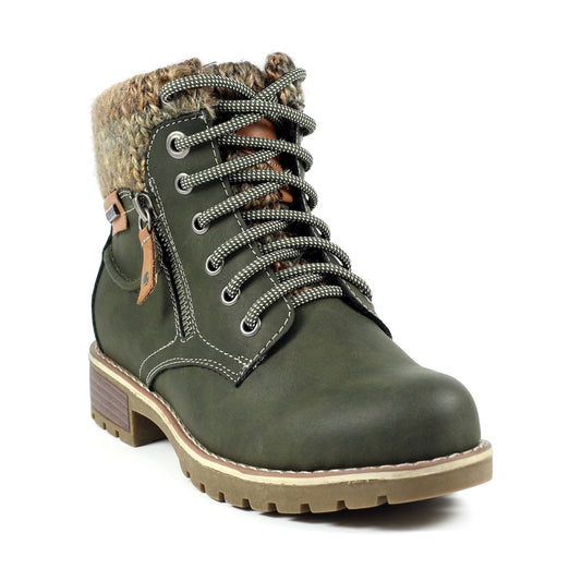 Lunar Millie OLIVE Green Lace Up ankle boot with zip GLB123 OL