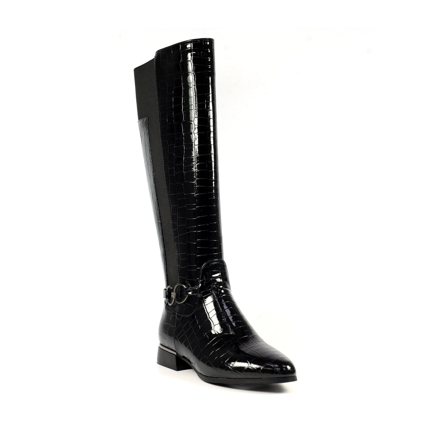 Lunar Long Riding Boot with Zip and Elasticated back Reed BLACK PAT GLC811 BK