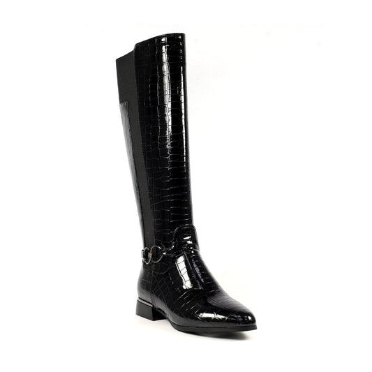 Lunar Long Riding Boot with Zip and Elasticated back Reed BLACK PAT GLC811 BK