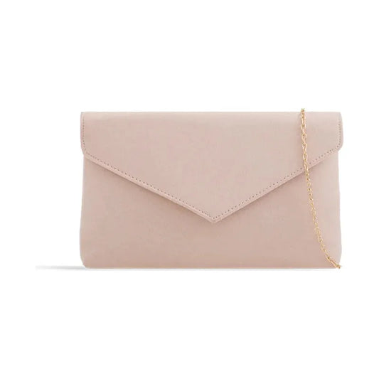 Koko H2350 NUDE Faux Suede Clutch Bag With Chain Strap