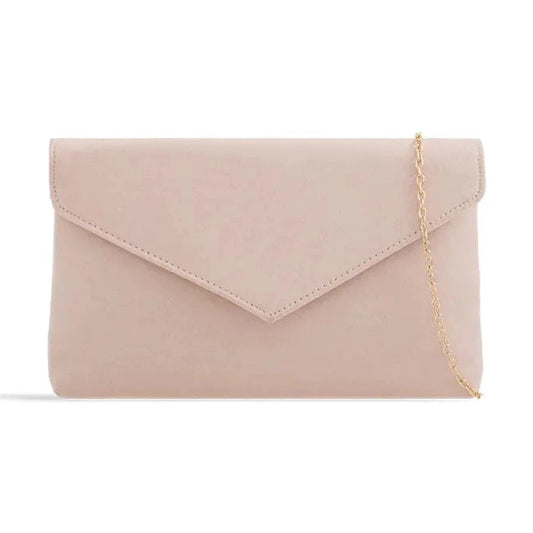 Koko H2350 NUDE Faux Suede Clutch Bag With Chain Strap