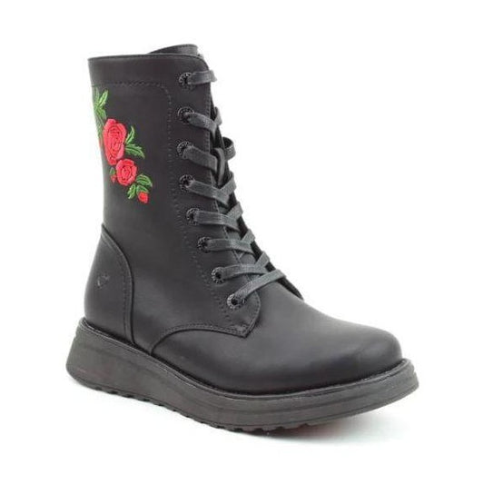 Heavenly Feet Ankle Boot Martina Rose with embroidered rose BLACK