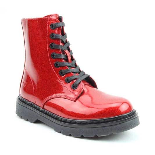 Heavenly Feet Ankle Boot with lace and zip Justina RED GLITTER