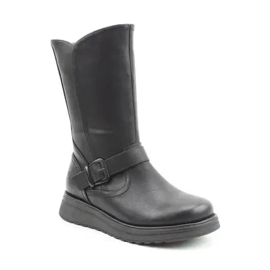 Heavenly Feet Bella BLACK Mid Calf Wedge Zip Boot