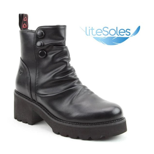 Heavenly Feet Biker Boot with Zip -Litesole Sultan BLACK