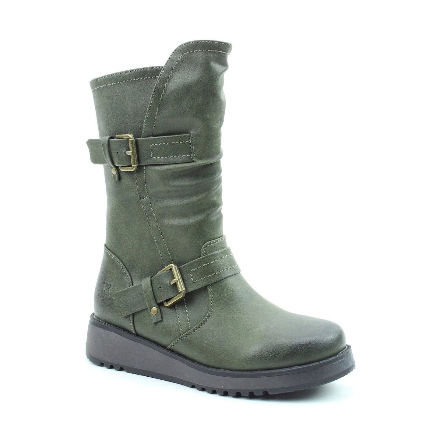 Heavenly Feet Mid Calf boot with buckles and zip Hannah KHAKI