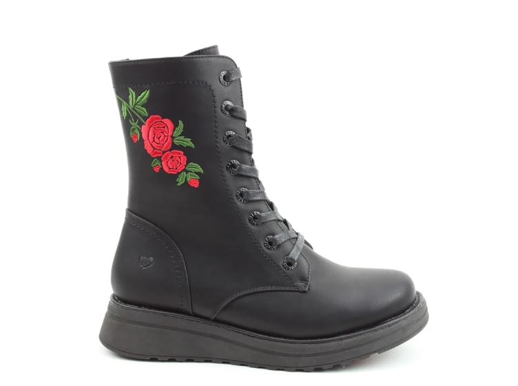 Heavenly Feet Ankle Boot Martina Rose with embroidered rose BLACK