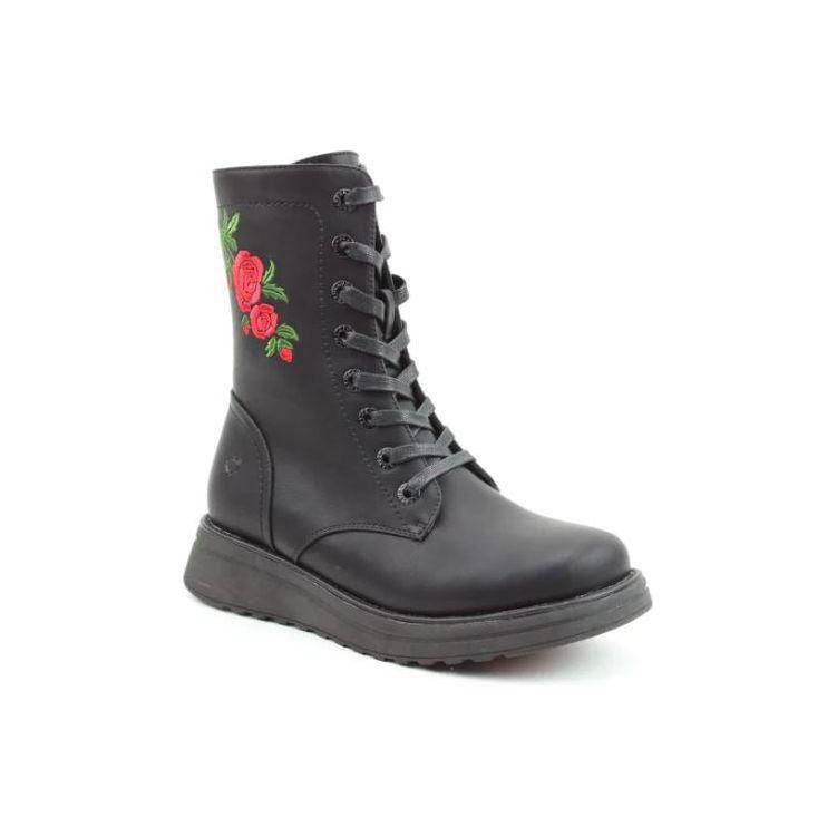 Heavenly Feet Ankle Boot Martina Rose with embroidered rose BLACK