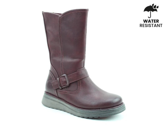 Heavenly Feet Bella Mid Calf Wedge Zip Boot BURGUNDY