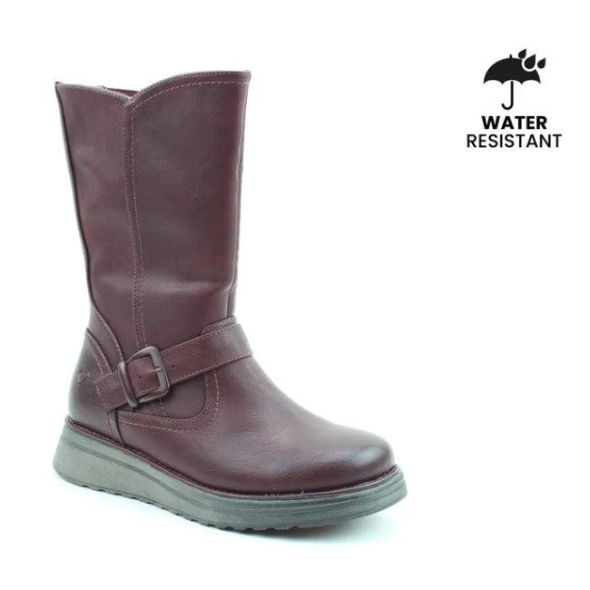Heavenly Feet Bella Mid Calf Wedge Zip Boot BURGUNDY