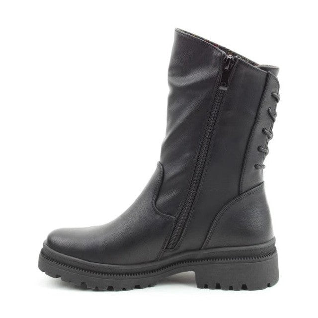 Heavenly Feet Biker Boot with Back Lace and Zip Gretel Black