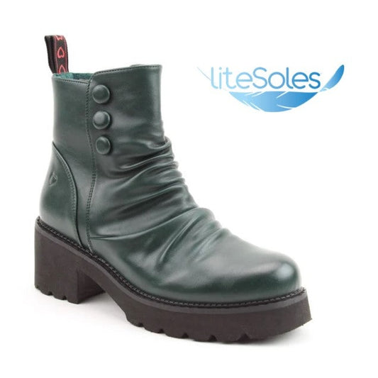 Heavenly Feet Biker Boot with Zip -Litesole Sultan GREEN