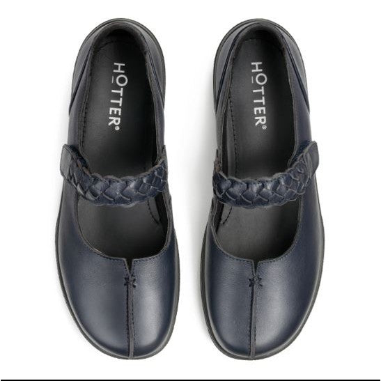Hotter Shoe Shake Leather Wide Fitting Bar Shoe NAVY WIDE
