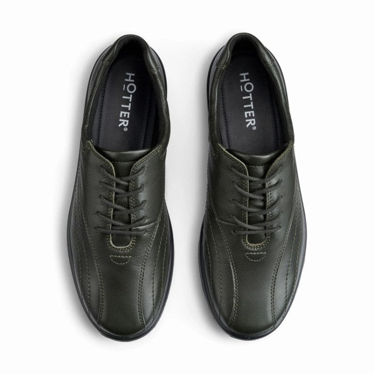 Hotter Shoe Tone Forest GREEN Leather Lace up Wide Fitting Shoe