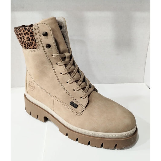 Rieker Z9430 OFF WHITE Chunky Sole Boot With Animal Print Cuff