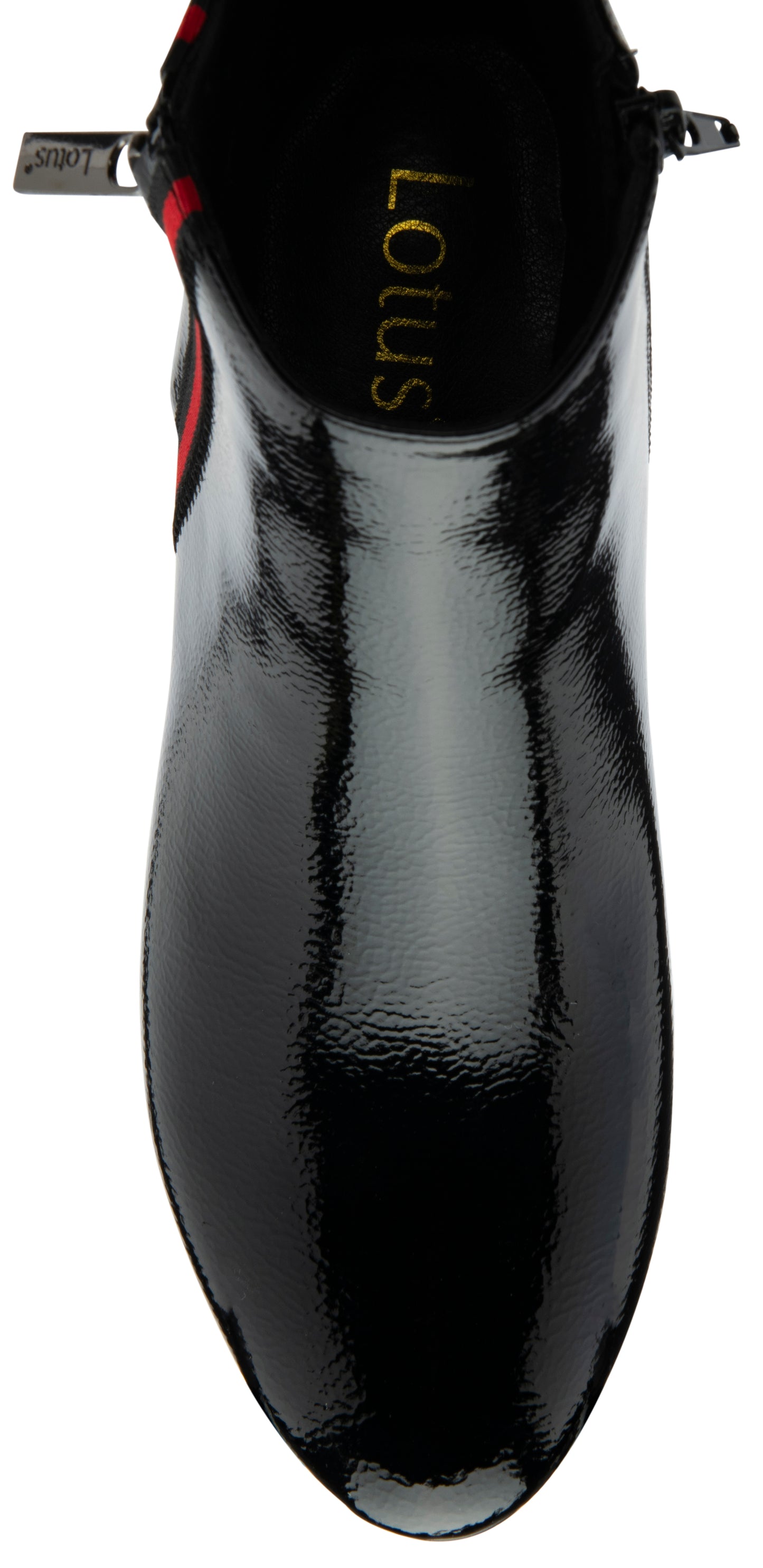 Lotus Boot Issy Smart Heeled Ankle Boot with double Zip and red stripe detail BLACK ULB418