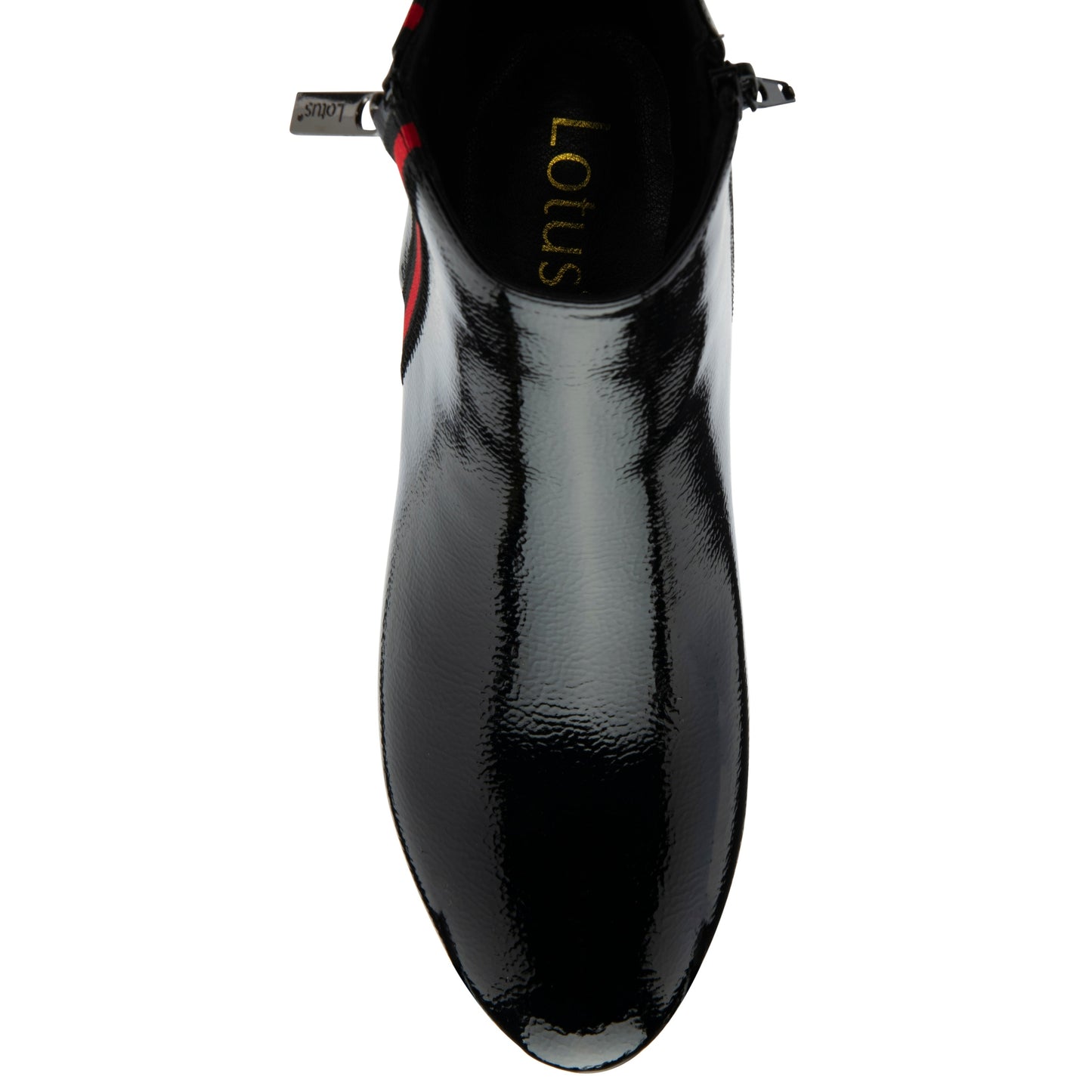 Lotus Boot Issy Smart Heeled Ankle Boot with double Zip and red stripe detail BLACK ULB418