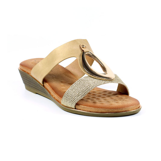 Lunar Porto BEIGE Low Wedge Mule Sandal JLH434BG