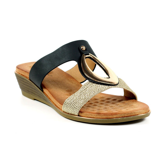 Lunar Porto BLACK Low wedge mule sandal JLH434BK