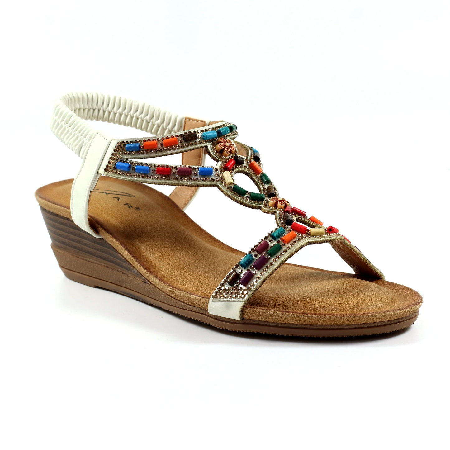 Lunar Epsom WHITE Beaded Wedge Sandal JLH478WT