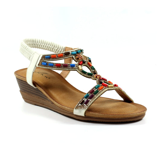 Lunar Epsom WHITE Beaded Wedge Sandal JLH478WT