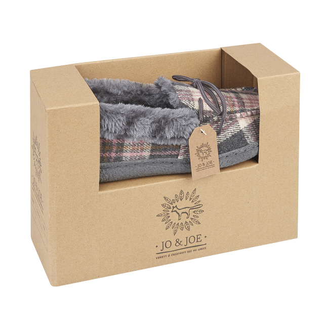 Jo & Joe Ladies fur lined Moccasin Slipper Pembroke PEBBLE