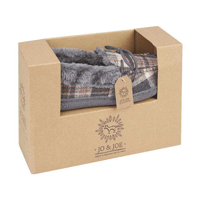Jo & Joe Ladies fur lined Moccasin Slipper Pembroke PEBBLE