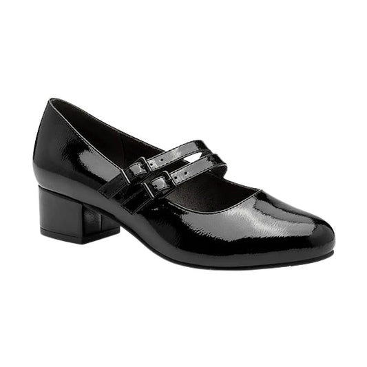 Jana 24366-45 Block Heel Mary Jane Bar Shoe BLACK Patent