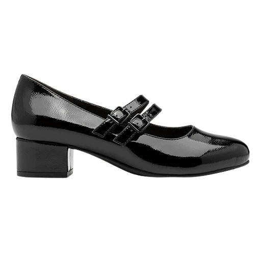 Jana 24366-45 Block Heel Mary Jane Bar Shoe BLACK Patent