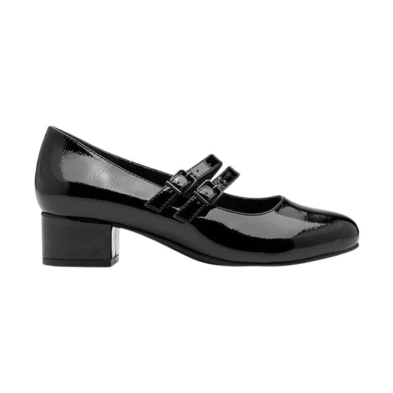 Jana 24366-45 Block Heel Mary Jane Bar Shoe BLACK Patent