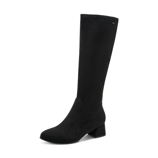 Jana 25569-47 BLACK Long Leg Wide Fit Faux Suede Block Heel Zip Boot