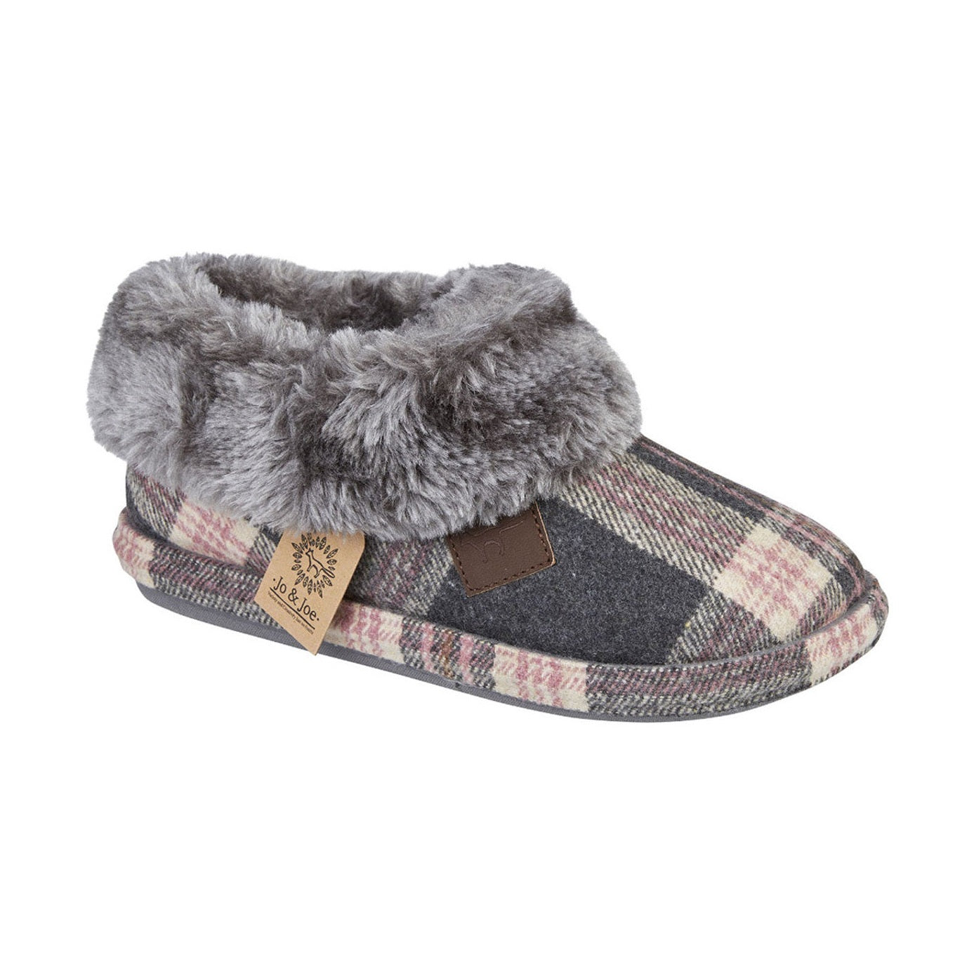 Jo & Joe Glenroyal PEBBLE Grey Tartan Print Bootee Slipper