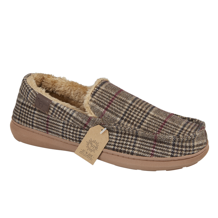 Jo & Joe Men's fur lined Moccasin Slipper Taunton BROWN