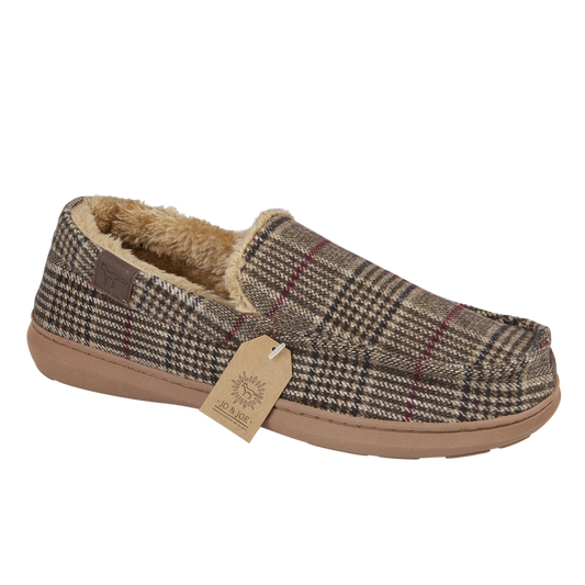 Jo & Joe Men's fur lined Moccasin Slipper Taunton BROWN