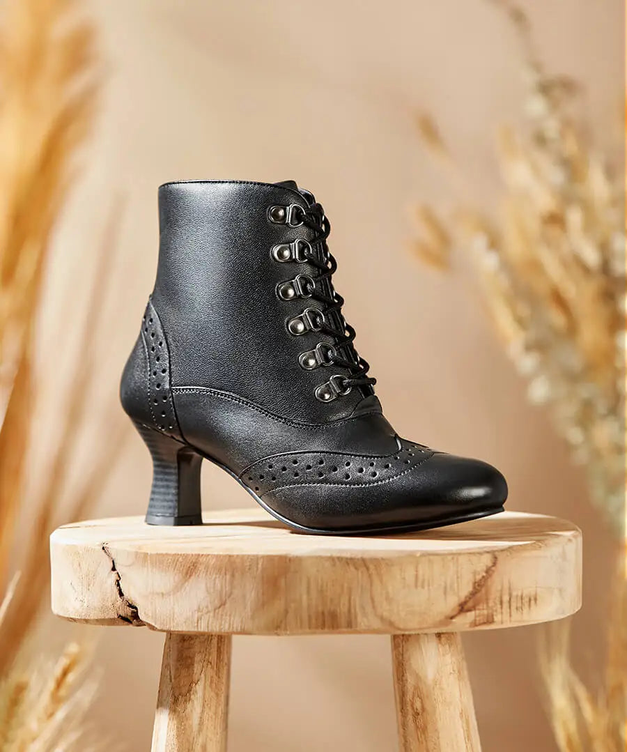 Joe Browns Fenchurch Street Black Leather Brogue ankle boots