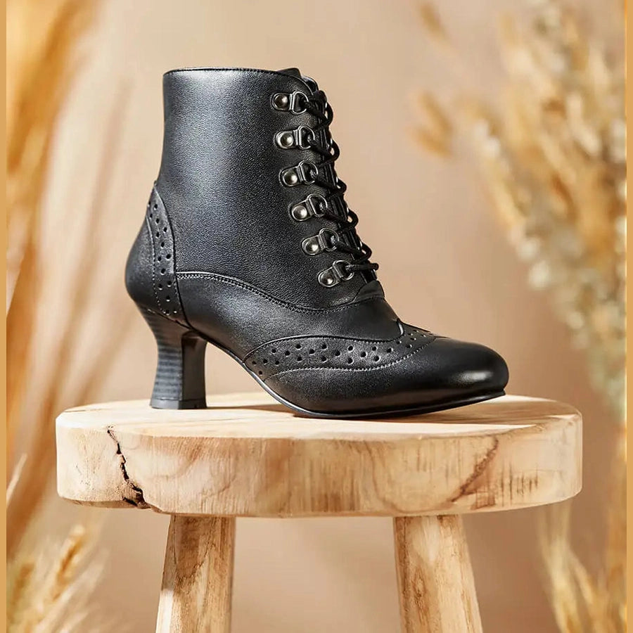 Joe Browns Fenchurch Street Black Leather Brogue ankle boots