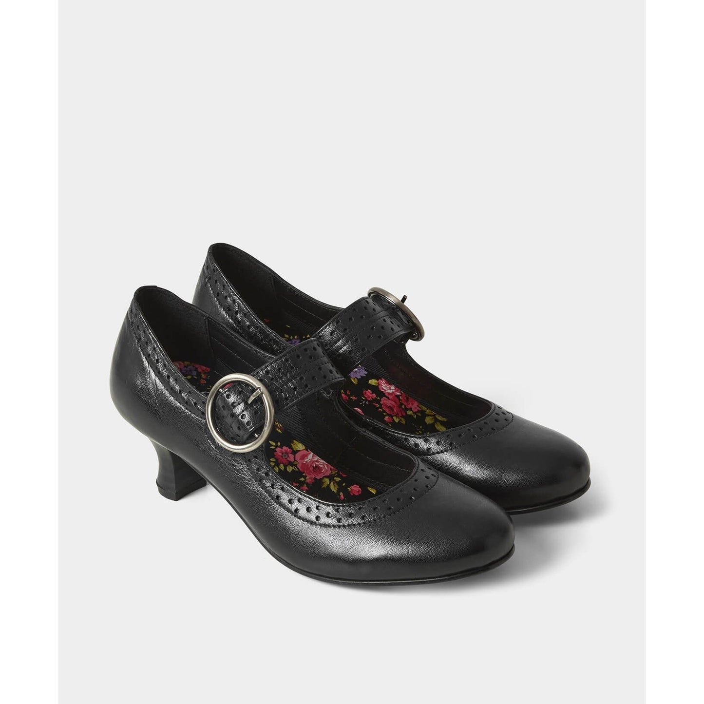 Joe Browns Mimi BLACK Leather Mid Heel Bar shoe