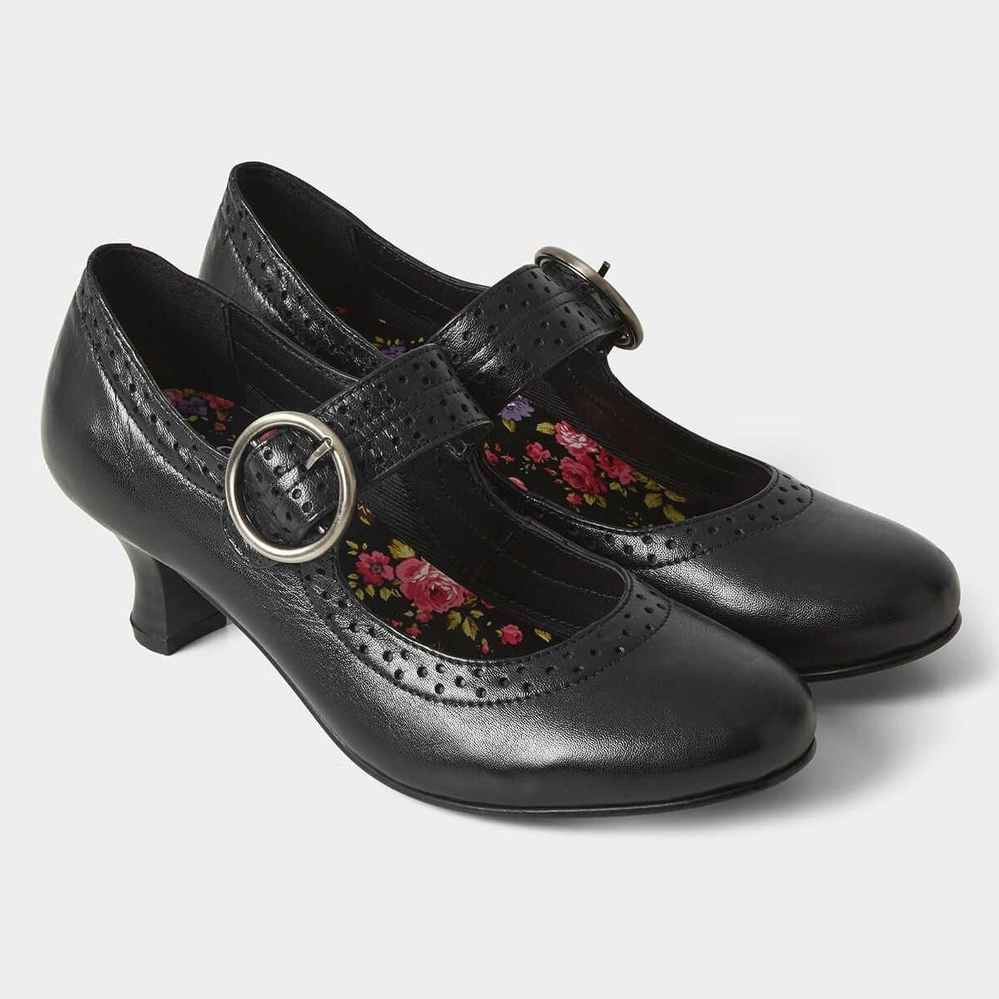 Joe Browns Mimi BLACK Leather Mid Heel Bar shoe